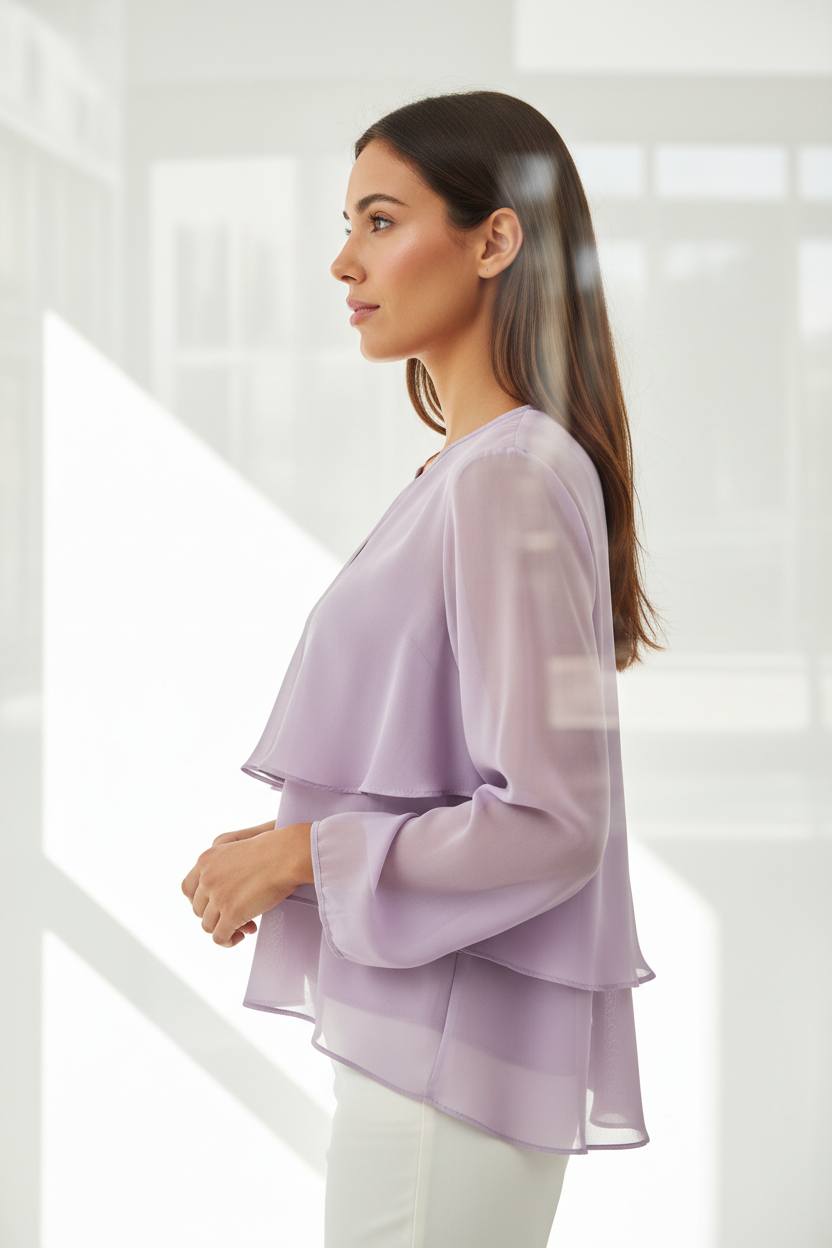 Chiffon Blouse in Lavender Mist - Side Profile Touching Hem