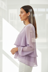Chiffon Blouse in Lavender Mist - Side Profile Touching Hem