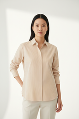 Luxury striped shirt in Warm Sand Stripe, front facing pose