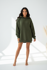 Premium Oversized Hoodie in Forest Moss — Front pose, earthy luxury