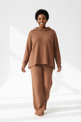Luxury Waffle Knit Lounge Set — Soft Cocoa Brown, Front Standing Pose