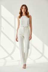 Premium Women's Tailored Straight-Leg Pants in Ivory White - Front View