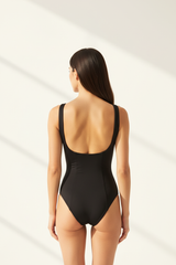 Luxury Square-Neck Bodysuit in Matte Black - Back View