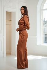 Copper Bronze Satin Co-ord Set – Side Pose