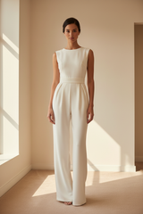 Luxury fitted jumpsuit in Ivory White – front view