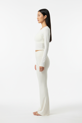 Long Sleeve Performance Top & Flared Yoga Pants Set in Ivory White — Side Profile