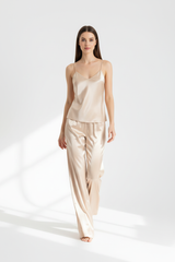 Luxury Satin Lounge Set — Champagne Satin, Walking Pose