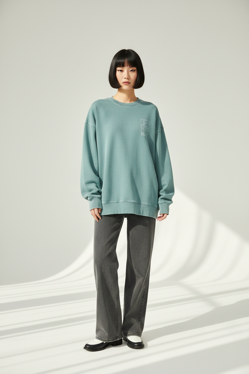 Luxury graphic sweatshirt in Dusty Aqua, front facing pose