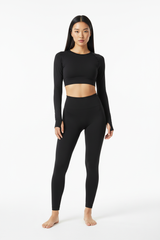 Seamless Activewear Set in Matte Black — Front Full-Body