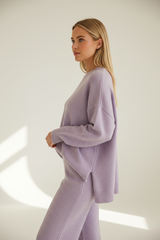 Frosted Lavender Knit Lounge Set – Side Pose