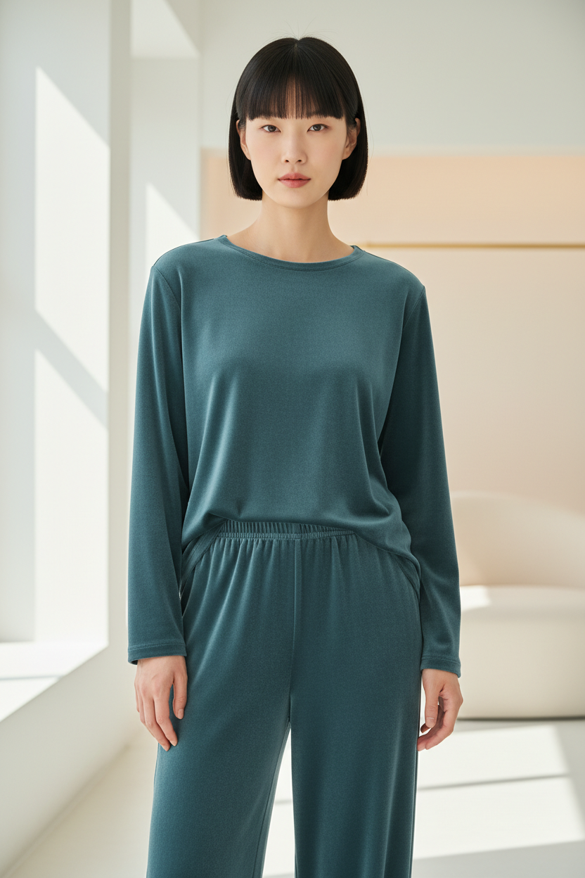 Luxury Soft-Touch Lounge Separates — Smoky Teal, Front Standing Pose
