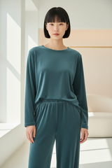 Luxury Soft-Touch Lounge Separates — Smoky Teal, Front Standing Pose