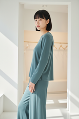 Luxury Soft-Touch Lounge Separates — Smoky Teal, Side Profile Pose