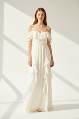 Luxury Off-Shoulder Maxi Dress in Soft Ivory - front-facing pose
