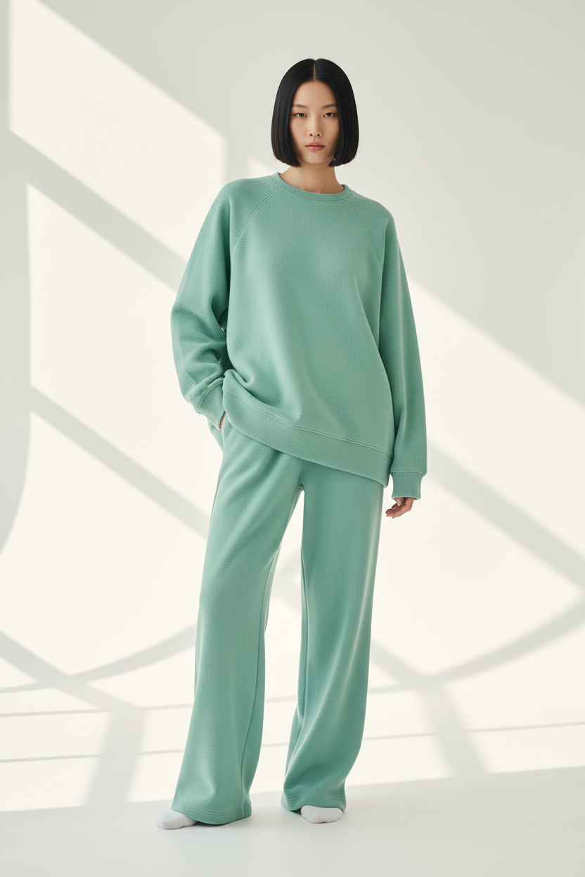 Luxury Oversized Sweatshirt Lounge Set — Soft Mint Green, Front Standing Pose
