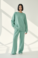 Luxury Oversized Sweatshirt Lounge Set — Soft Mint Green, Front Standing Pose