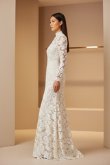 Elegant Embroidered Lace Fashion Set in Ivory White - Side Profile