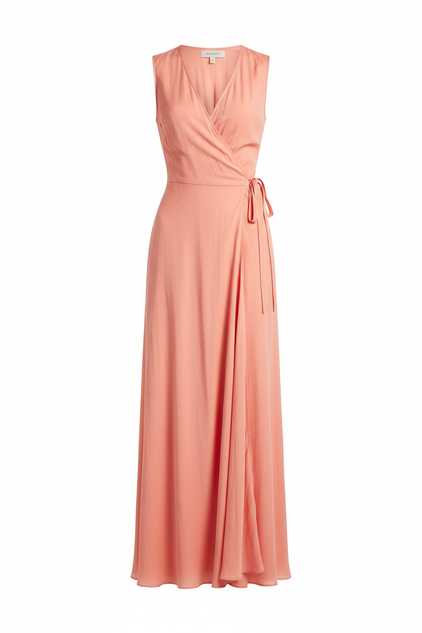 Wrap Dress in Soft Coral - Front View