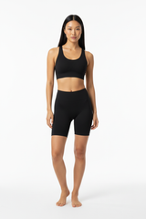 Seamless Sports Bra & Biker Shorts Set in Matte Black — Front Full-Body