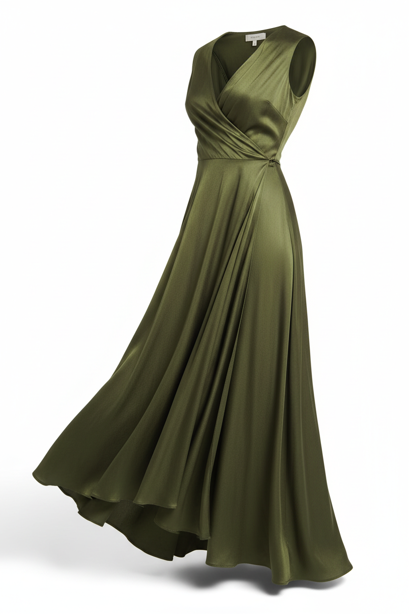 Wrap Dress in Olive Green - 45 Degree Angle