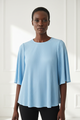 Pleated Blouse in Ice Blue - Front Pose