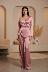 Luxury Satin Fashion Set in Dusty Pink - Front View