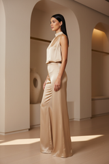 Luxury Satin Fashion Set in Champagne Gold - Side Profile
