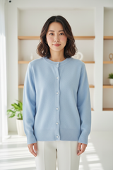 Luxury cardigan sweater in Ice Blue, front facing pose