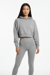 Oversized Cropped Hoodie & Seamless Leggings Set in Heather Grey — Front Full-Body