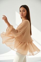 Chiffon Blouse in Warm Sand - Three Quarter Layers Floating