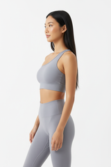 One-Shoulder Sports Bra & Seamless Sculpt Leggings Set in Soft Grey — Side Profile