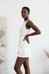 Luxury sleeveless romper in Ivory White – side profile