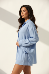 Powder Blue Shirt Shorts Set – Side Pose