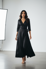 Wrap Dress in Classic Black - Model Wearing