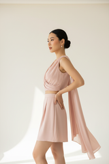 Blush Pink Draped Crop Top Shorts Set – Side Pose