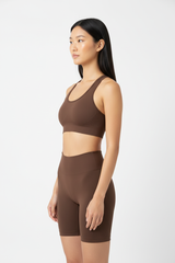 Seamless Sports Bra & Biker Shorts Set in Chocolate Brown — Side Profile