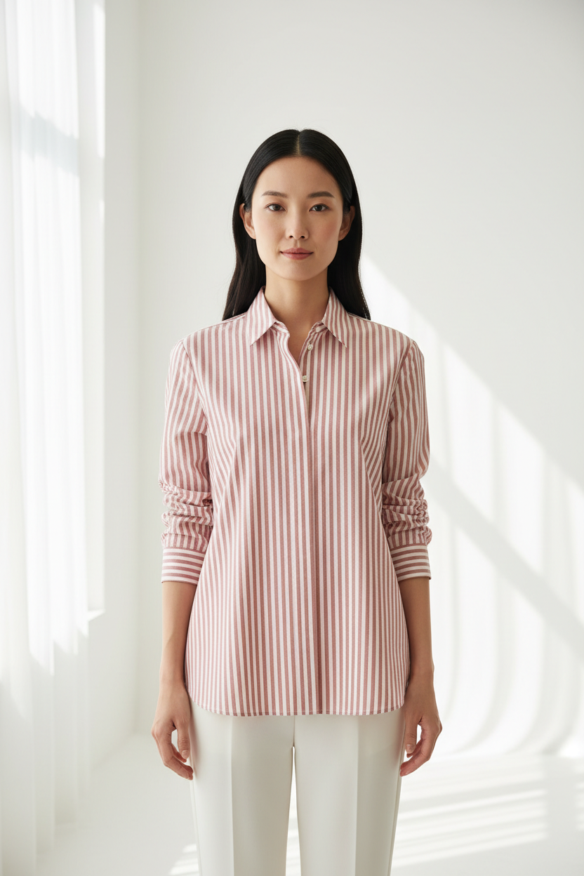 Luxury striped shirt in Rosewood Stripe, front facing pose