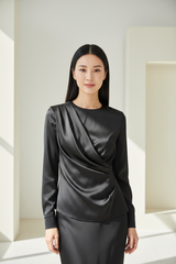 Satin Blouse in Matte Black - Front Pose