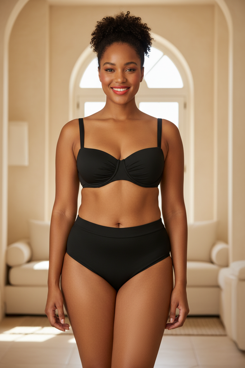 Luxe Floral Print Bikini Set in Matte Black – front-facing pose