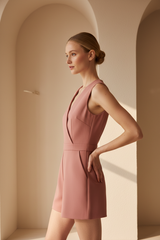 Luxury sleeveless romper in Dusty Rose – side profile