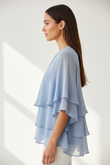 Chiffon Blouse in Powder Blue - Side Profile Touching Hem