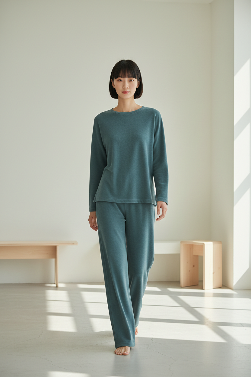 Luxury Soft-Touch Lounge Separates — Smoky Teal, Walking Pose