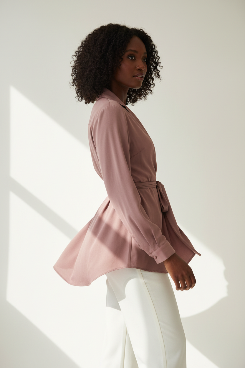 Wrap Blouse in Dusty Mauve - Side Profile