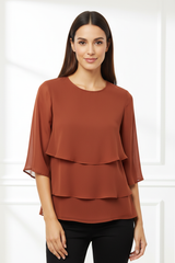 Chiffon Blouse in Cinnamon Rust - Front Pose