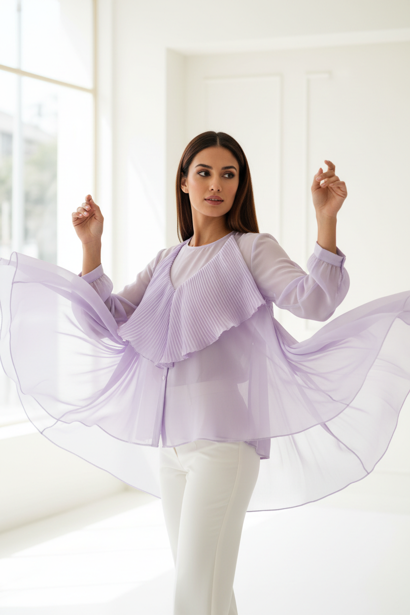 Lavender Mist Chiffon Blouse - Pose 2